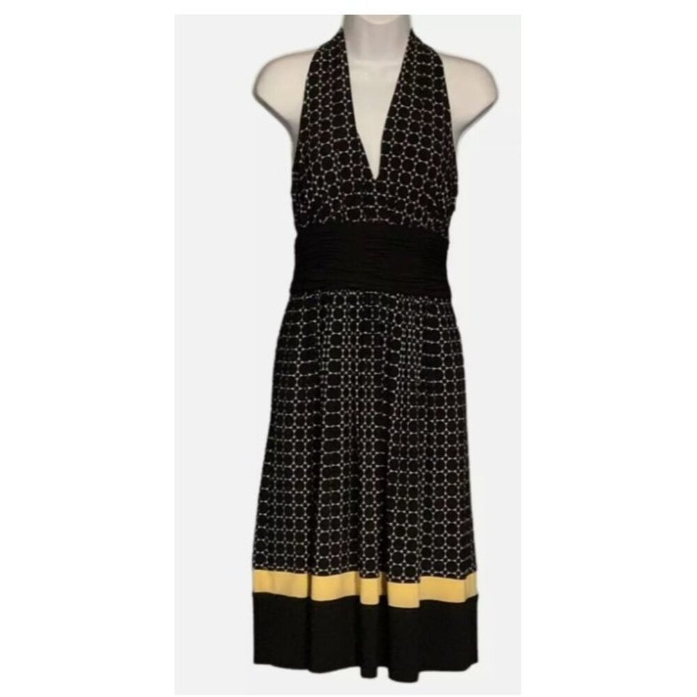Evan-Picone Halter Dress Black & White Polka Dot Cotton Fit & Flare Size 4